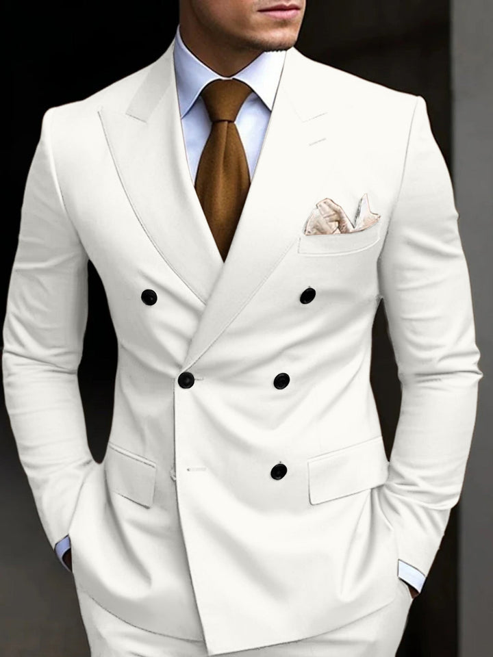 Smoking duplo preto para homem, lapela bico, look sofisticado para ocasiões formais.