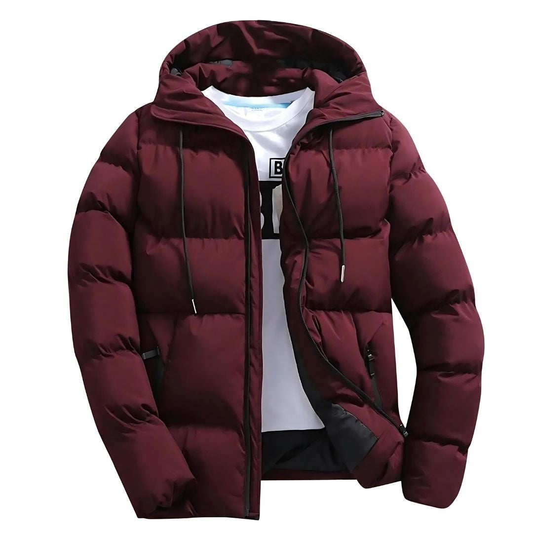 Casaco parka masculino acolchoado, quente e confortável, perfeito para o frio intenso e moda urbana.