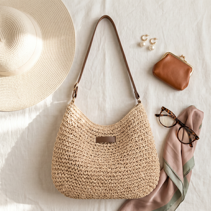 Bolsa de ombro trançada prática e organizadora, acessório ideal para mulher moderna.