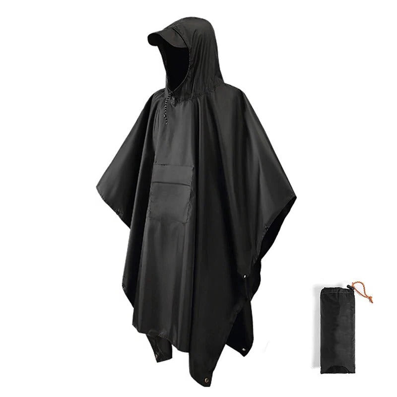 Poncho impermeável masculino leve e compacto, ideal para manter-se seco em atividades ao ar livre, camping e caminhada.