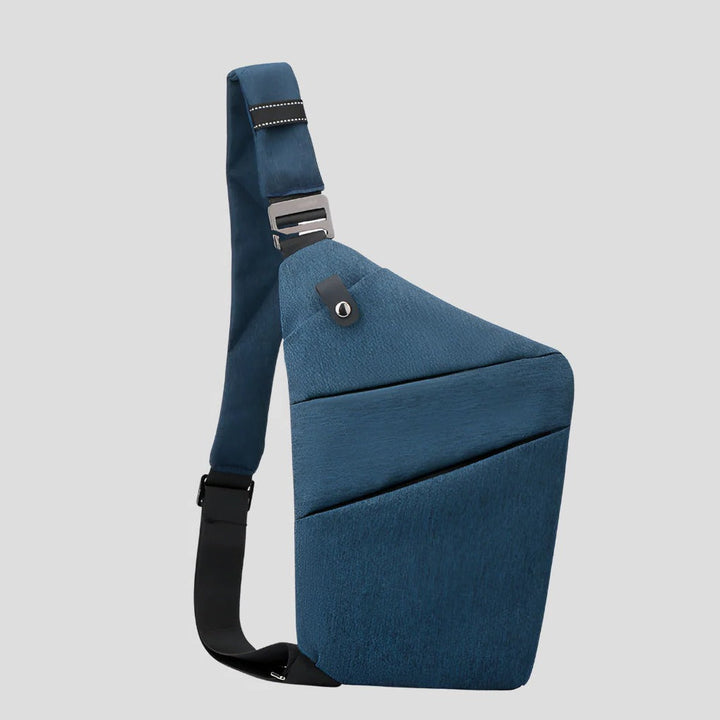 Tiracolo unissexo ajustável, ótimo para viagem e uso diário. Múltiplos bolsos para organização e acesso fácil.