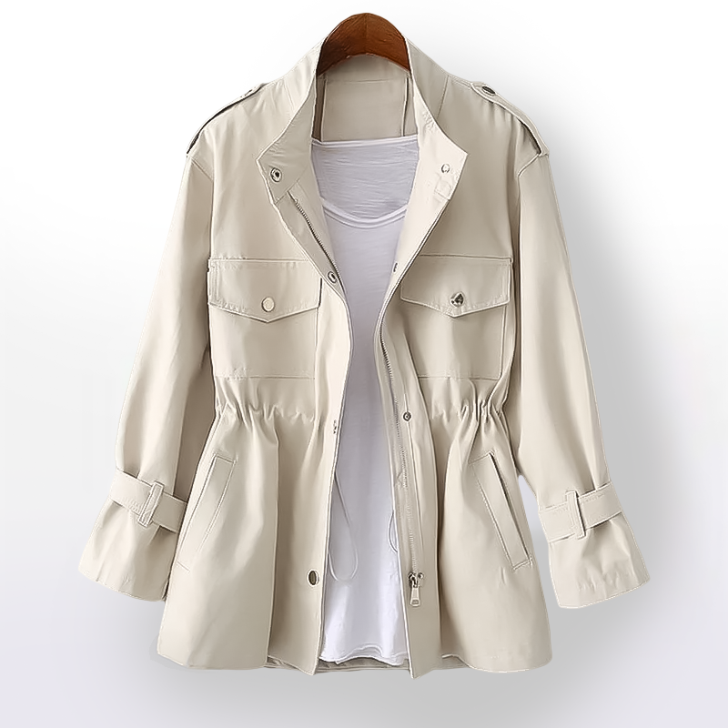 Gabardina feminina elegante, ideal para outono/inverno. Casaco versátil com estilo clássico e proteção.