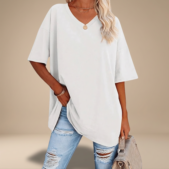 Roupa feminina casual oversized para look de verão, ideal para o dia a dia.