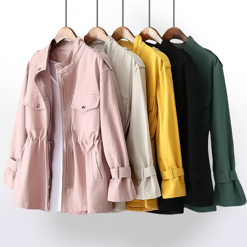 Gabardina feminina stylish, casaco impermeável para proteção no outono/inverno. Elegância e versatilidade.