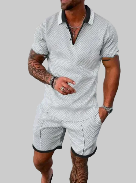 Roupa casual masculina: conjunto slim fit com shorts e camiseta de manga curta, perfeito para o verão e conforto.