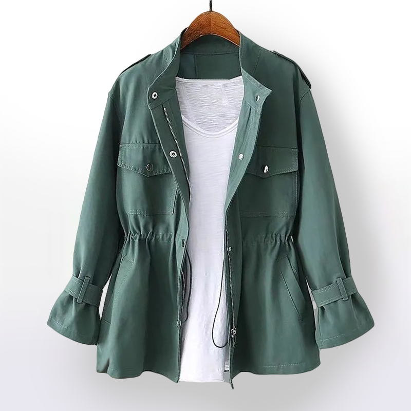 Gabardina feminina para outono/inverno. Casaco de moda elegante com design clássico e cinto ajustável.