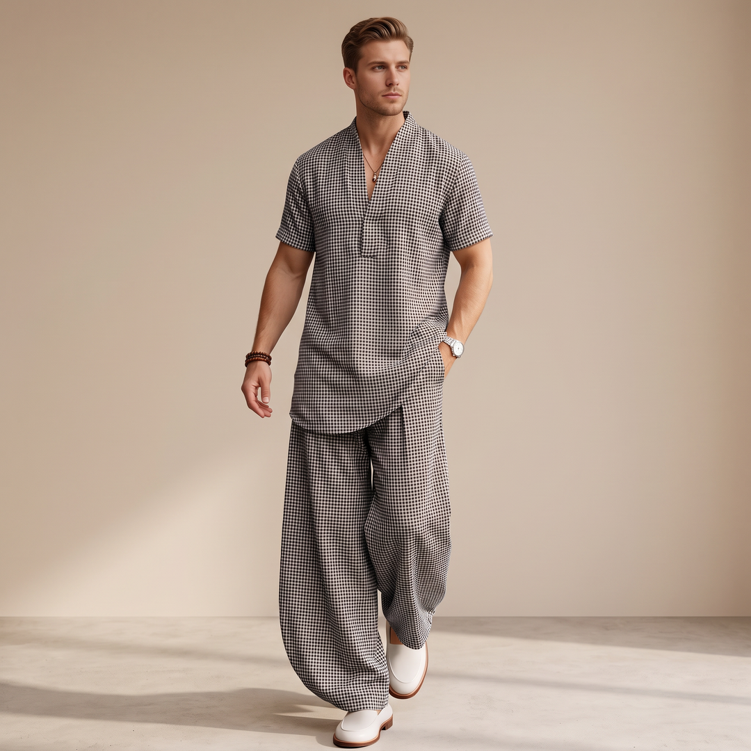 Conjunto masculino de verão, estilo relaxado para conforto diário. Roupa casual moderna para a moda masculina.