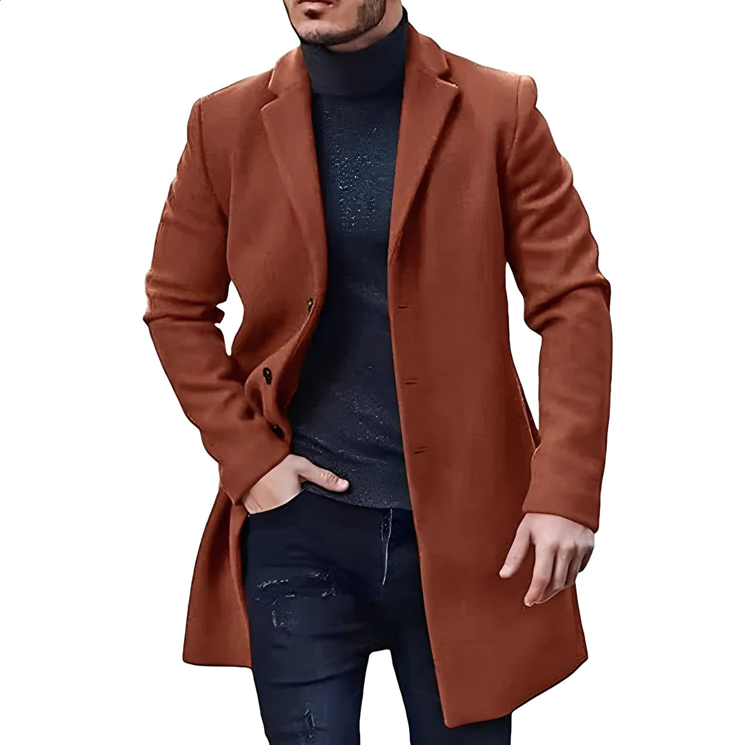 Jaqueta social masculina de comprimento médio. Estilo contemporâneo para homens que buscam elegância e conforto.
