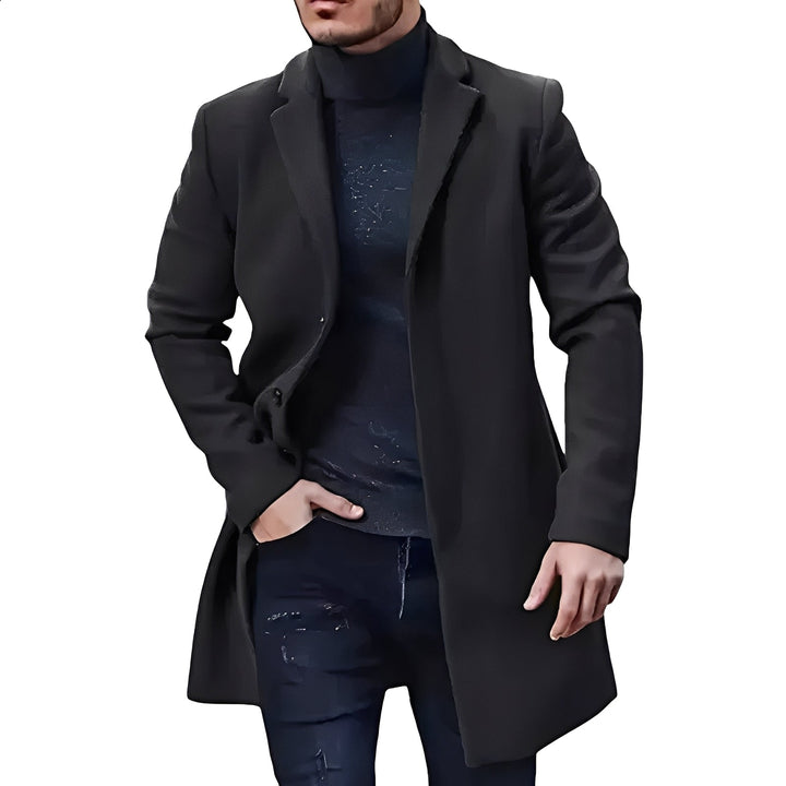 Casaco masculino de comprimento médio, design sofisticado. Roupa social casual que eleva o estilo e a moda masculina.