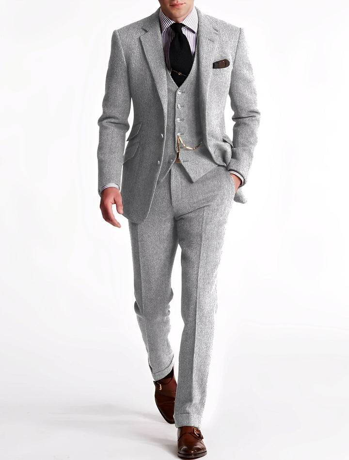 Terno de tweed masculino 3 peças completo, cor clássica. Roupa social elegante para casamentos e eventos formais.