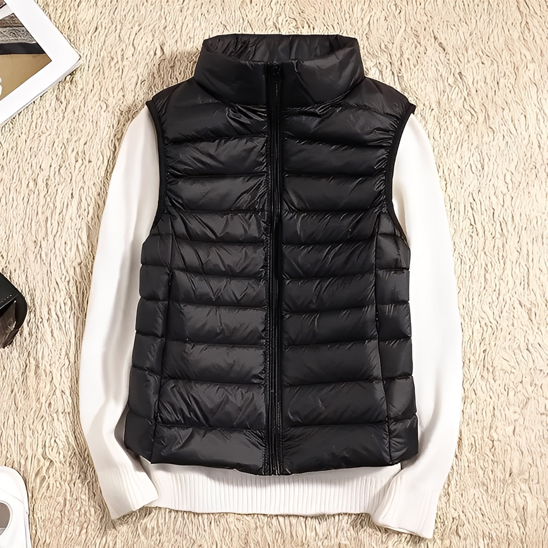 Colete feminino elegante para vestuário de inverno, adicionando estilo e conforto ao seu look.
