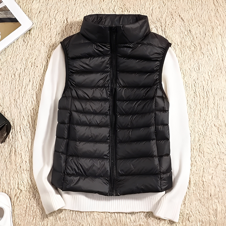 Colete feminino elegante para vestuário de inverno, adicionando estilo e conforto ao seu look.