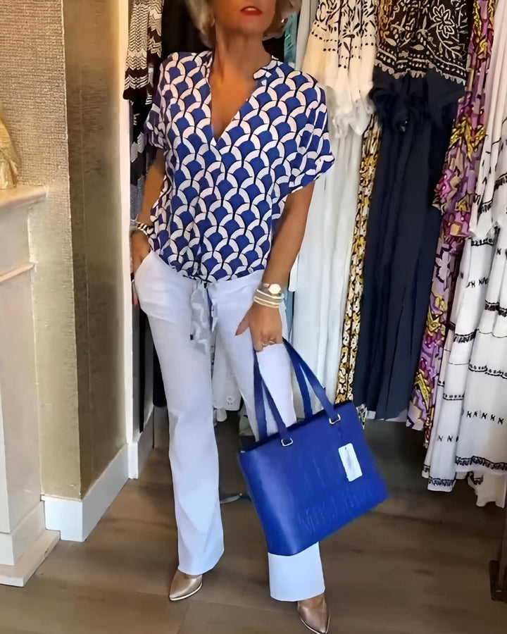 Top feminino versátil estampado, blusa de verão em moda casual, confortável e cheia de estilo para o dia a dia.