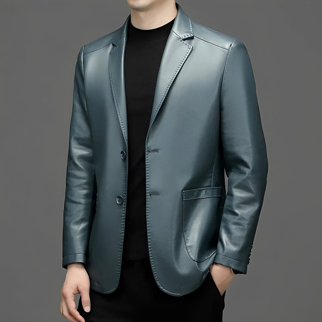 Blazer Masculino Casual Elegante com Bolsos, ideal para um visual moderno de moda masculina.