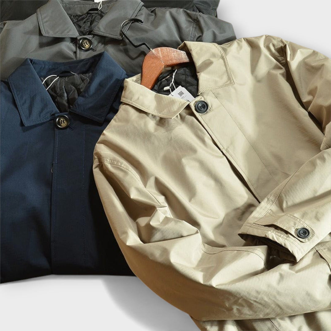 Roupa masculina de inverno: Casaco costeiro impermeável, leve e quente. Agasalho versátil para proteção contra frio e vento.