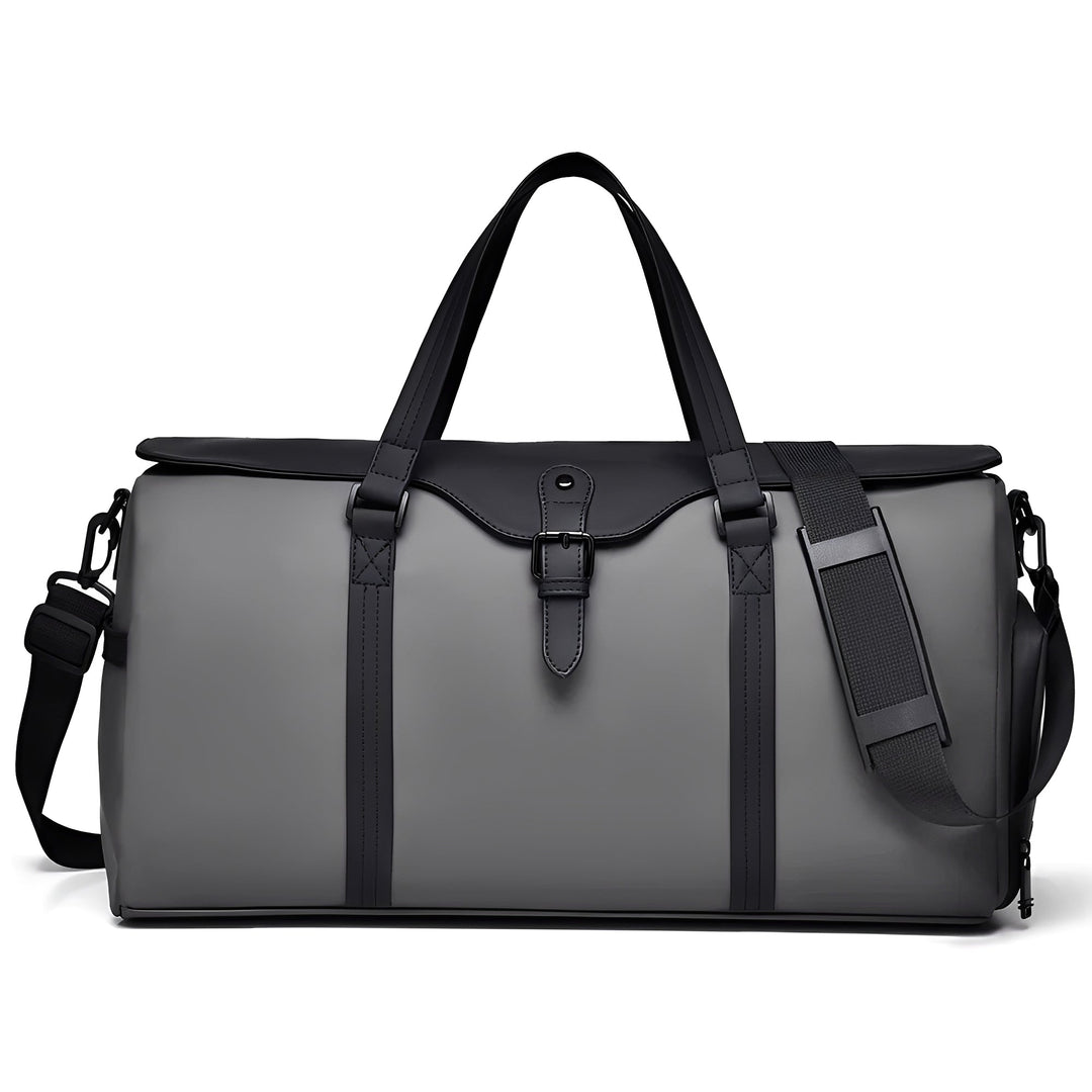 Bolsa de viagem masculina Simon grande nas cores cinza, verde e preto. Acessório prático e estiloso para homens.