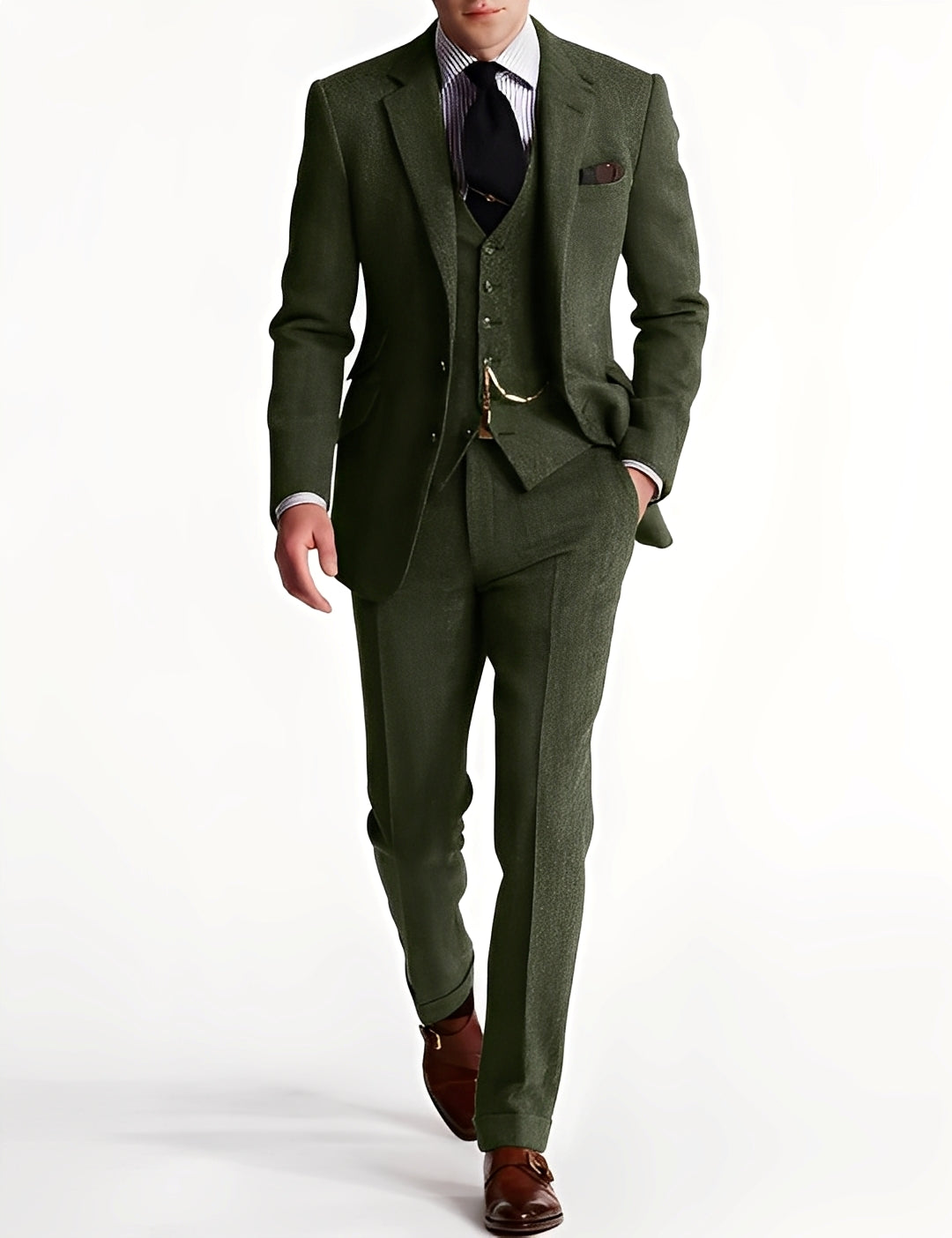 Detalhe da textura do tweed no terno masculino. Tecido luxuoso de lã, ideal para estilo clássico de outono inverno.