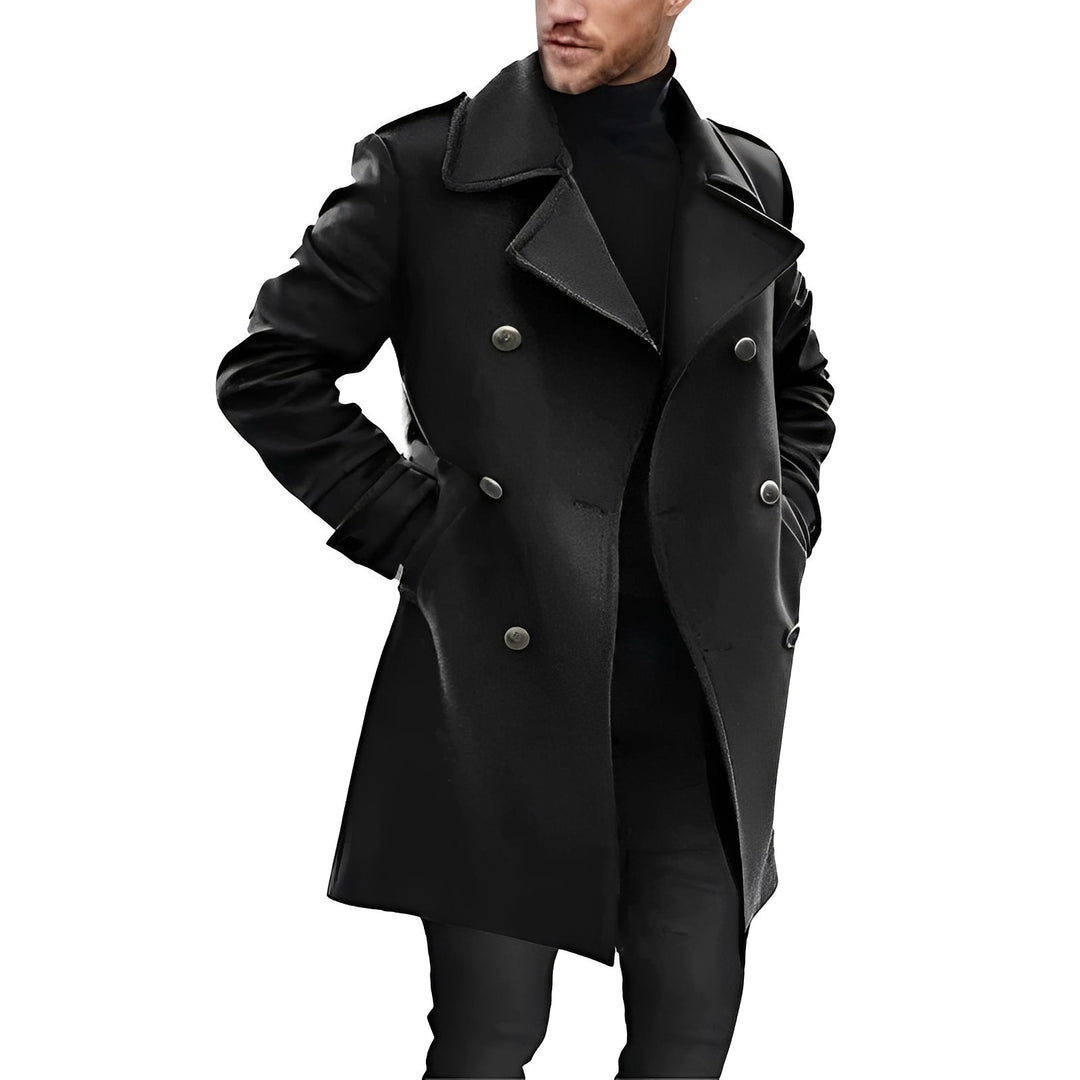 Casaco masculino clássico com abotoamento duplo. Peça chave para moda outono inverno, look elegante e casual chic.