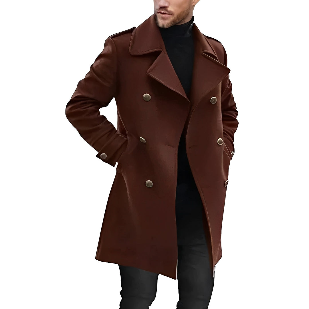 Roupa masculina: casaco elegante de abotoamento duplo, estilo clássico. Essencial para moda outono inverno e roupa social.