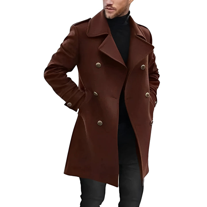 Roupa masculina: casaco elegante de abotoamento duplo, estilo clássico. Essencial para moda outono inverno e roupa social.