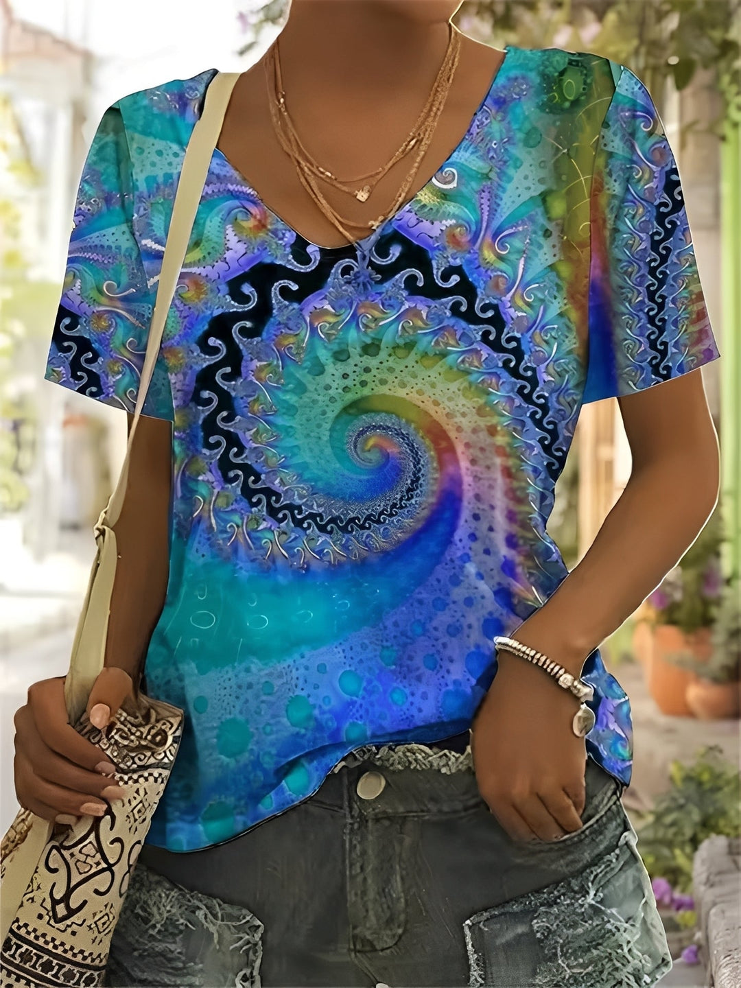 Blusa feminina casual de verão com decote V e manga curta, disponível em várias cores. Perfeita para primavera.