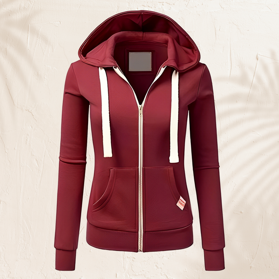 Confortável moletom feminino com zíper e capuz, perfeito para outono, inverno e primavera, estilo casual.