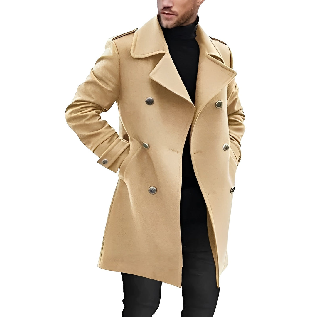 Casaco masculino elegante de abotoamento duplo, estilo clássico para outono inverno. Perfeito para moda masculina social.