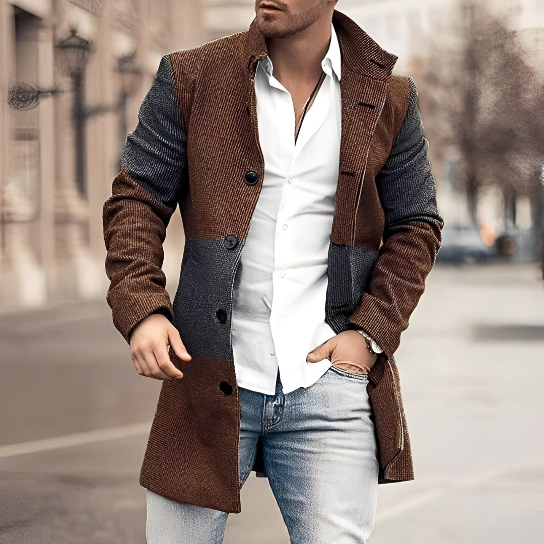 Casaco masculino longo clássico elegante para inverno. Sobretudo moderno de lã para homem, perfeito para roupa formal ou casual.