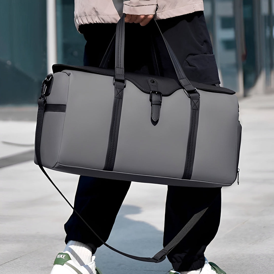 Bolsa de viagem masculina Simon grande e estilosa para fins de semana, academia ou dia a dia. Cores cinza, verde, preto.