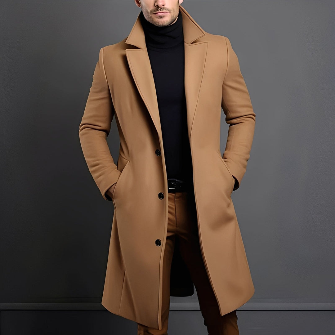 Casaco masculino trench coat elegante para inverno, quente e confortável, ideal para estilo casual ou escritório.
