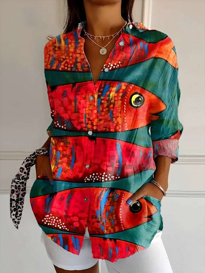 Camisa feminina elegante de manga longa com botões, perfeita para ocasiões casuais e formais, primavera/verão.