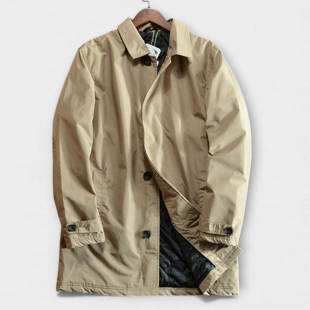 Casaco masculino costeiro impermeável leve, quente e versátil para inverno e outono. Proteção contra vento e chuva.
