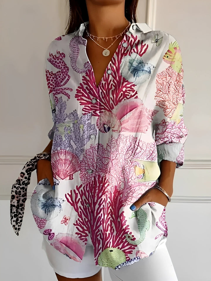 Blusa de verão feminina Chantelle, com botões, para um look casual chic moderno e confortável.