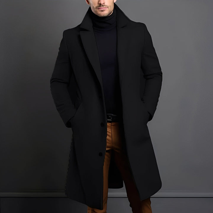 Casaco masculino trench coat quente e elegante, perfeito para o inverno, com design moderno e conforto superior.