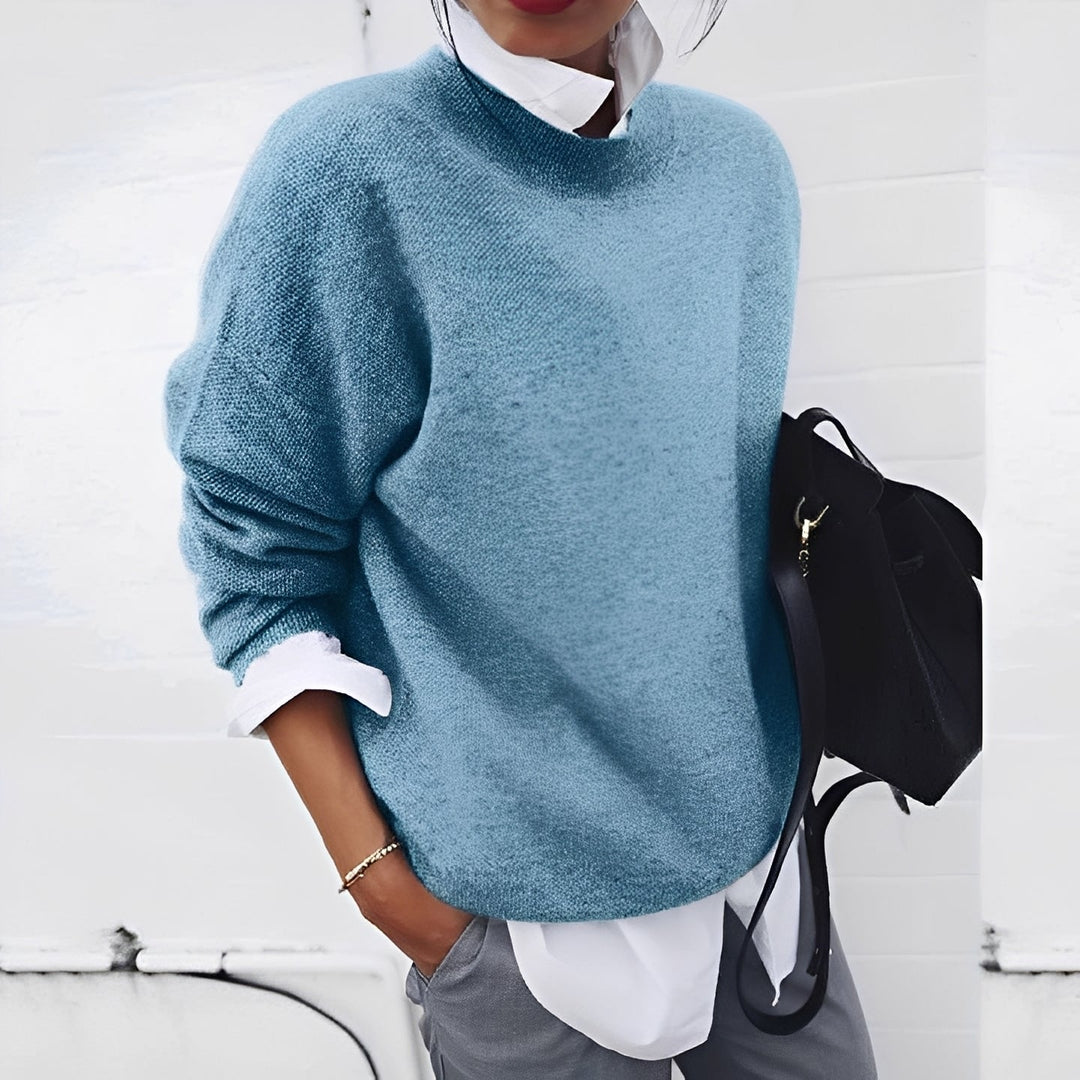 Suéter feminino Zinnia aconchegante para inverno, manga longa e quente, ideal para moda casual e conforto.