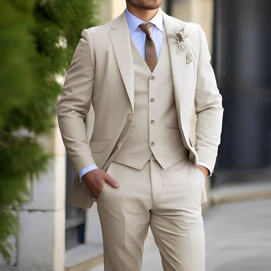 Terno masculino elegante de duas peças, ideal para eventos sociais. Conjunto sofisticado de moda primavera-verão.