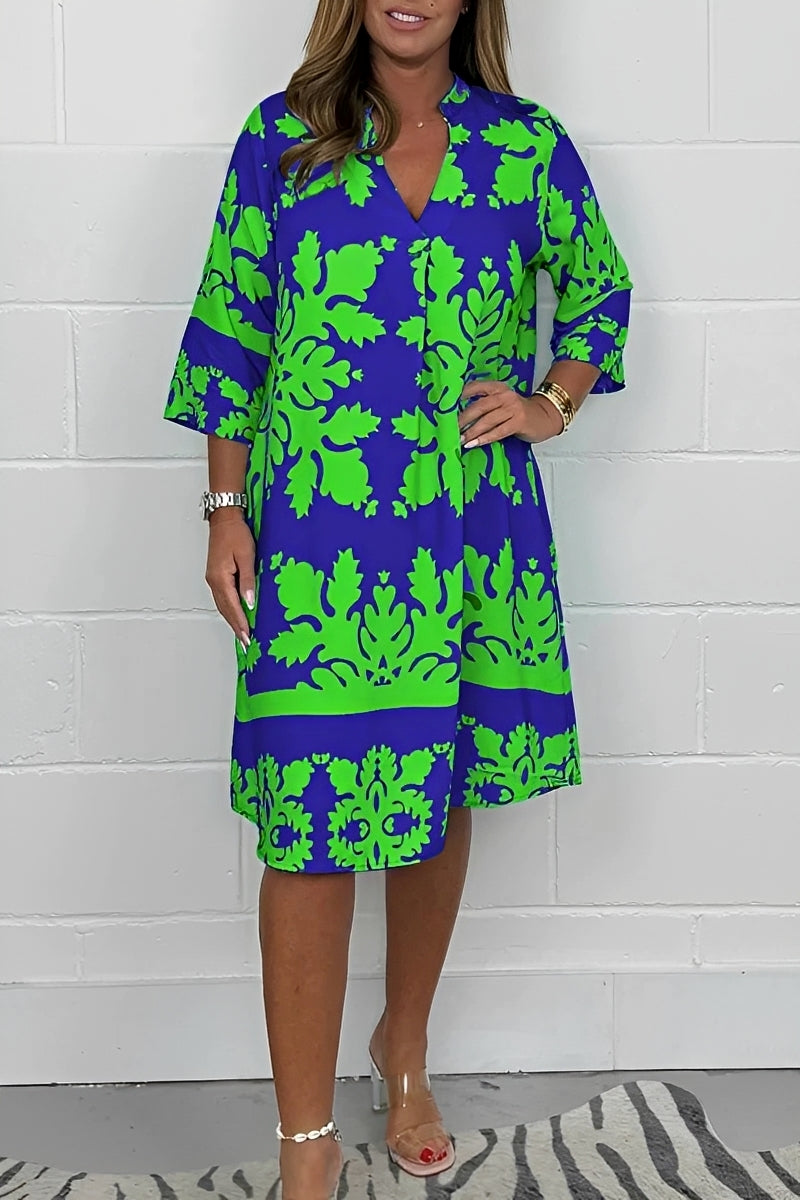 Vestido midi folgado para mulher, estilo elegante e confortável, ideal para primavera e verão.