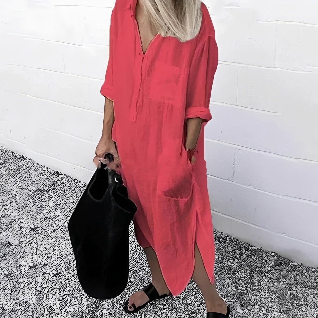 Vestido casual feminino de verão, modelo solto com fenda para máximo conforto e um toque de moda.
