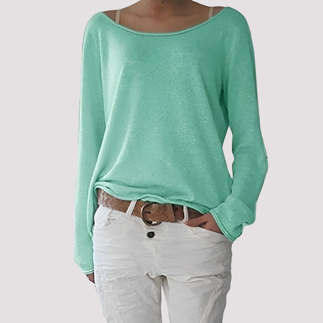 Camiseta feminina casual de manga longa solta, perfeita para conforto diário e elegância.