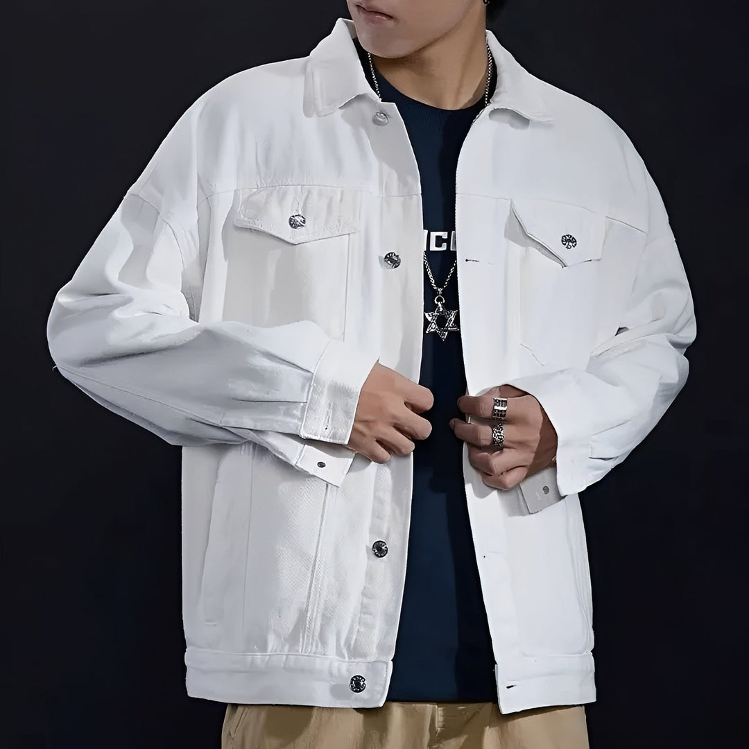 Jaqueta casual masculina para primavera e outono, com bolsos. Estilo versátil para sobreposição e moda masculina.
