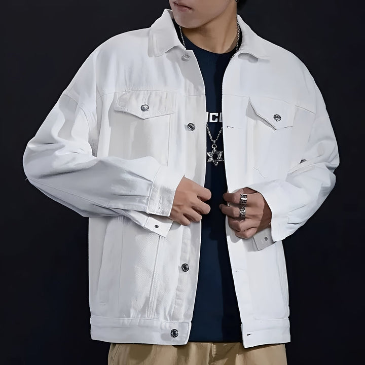 Jaqueta casual masculina para primavera e outono, com bolsos. Estilo versátil para sobreposição e moda masculina.