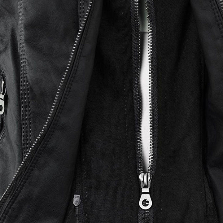 Casaco feminino de couro sintético com capuz removível, um must-have para um visual casual chic.