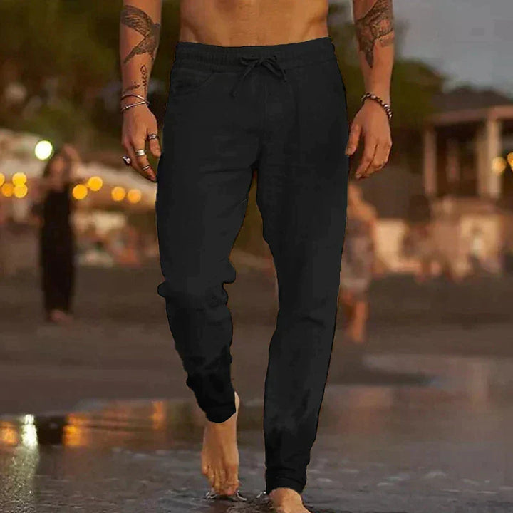 Calças casuais Linford, versáteis e confortáveis, em um look masculino moderno para o dia a dia.
