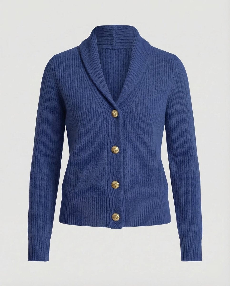 Casaco de malha feminino reversível, elegante, com gola e botões, moda versátil para mulher.