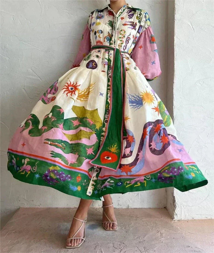 Vestido feminino Claudia com volume vibrante, estilo e conforto para um visual moderno de verão.