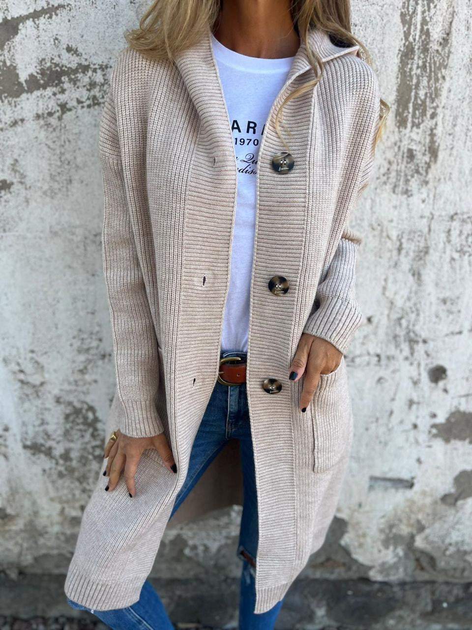 Cardigan feminino versátil, perfeito para sobreposição elegante no outono e inverno.