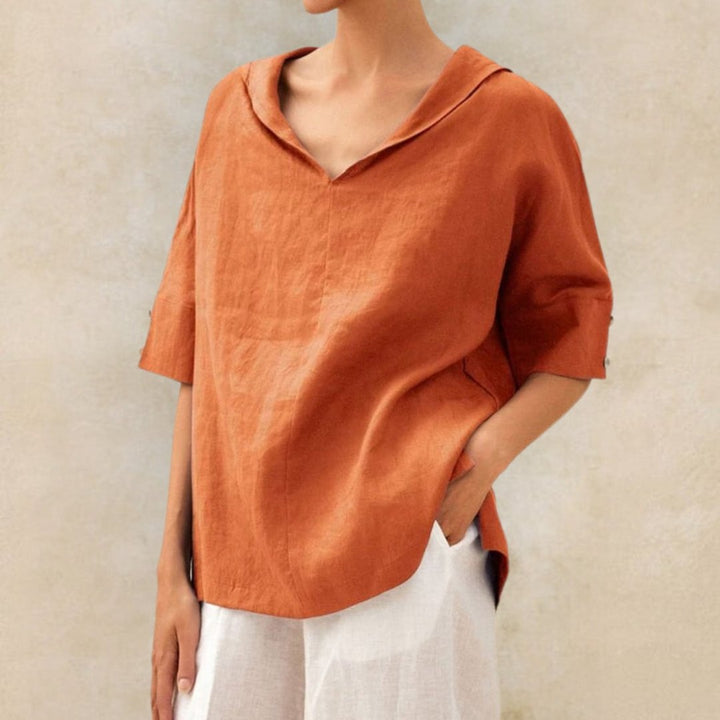 Blusa feminina gola V, estilo elegante e casual. Conforto e leveza para o dia a dia, moda primavera verão.