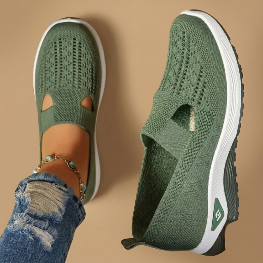 Ténis slip-on respiráveis para mulher, ideais para conforto diário e caminhada casual sem cadarços.