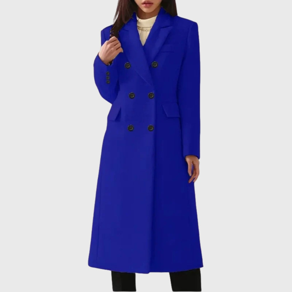 Sobretudo de lã comprido para mulheres, com design de dupla abotoadura. Ideal para a moda feminina de inverno.
