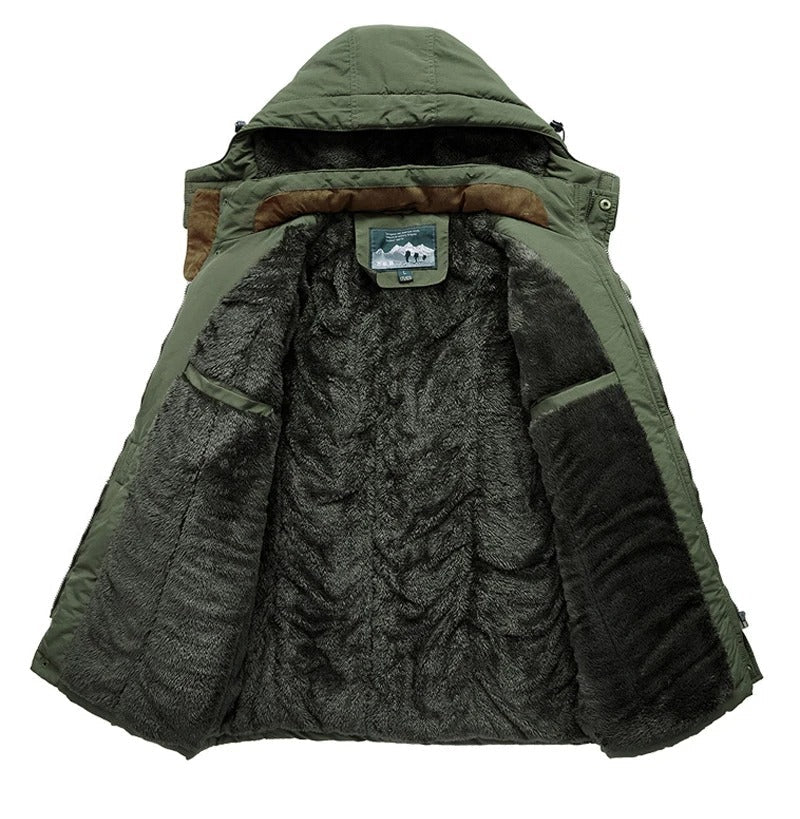Casaco masculino quente de inverno, design robusto, com proteção impermeável e estilo versátil para o conforto diário.